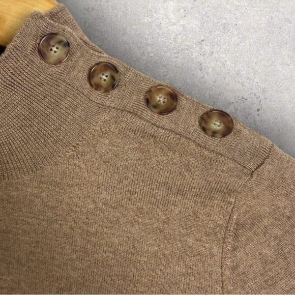 Sezane Jacob Sweater Button Shoulder Merino Wool Camel Size Medium French Knit - Picture 4 of 16